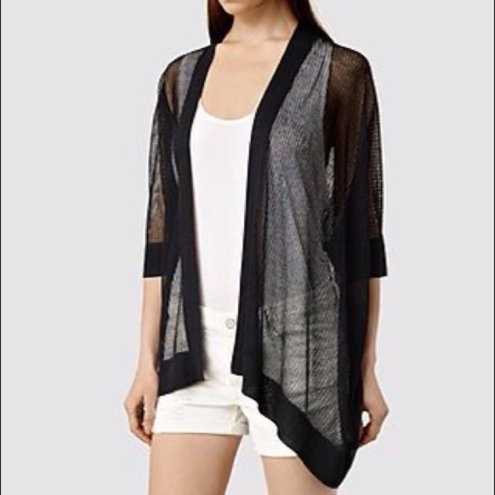All Saints Black Sheer Open Drape Cardigan